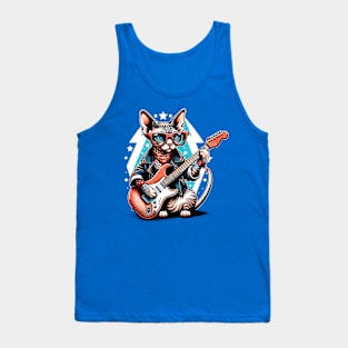 Devon Rex Cat Playing Guitar Tank Top